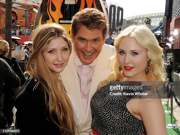 David Hasselhoff and his daughters Taylor Ann Hasselhoff and Hayley Hasselhoff at the premiere of Universal Pictures and Illumination Entertainment's...