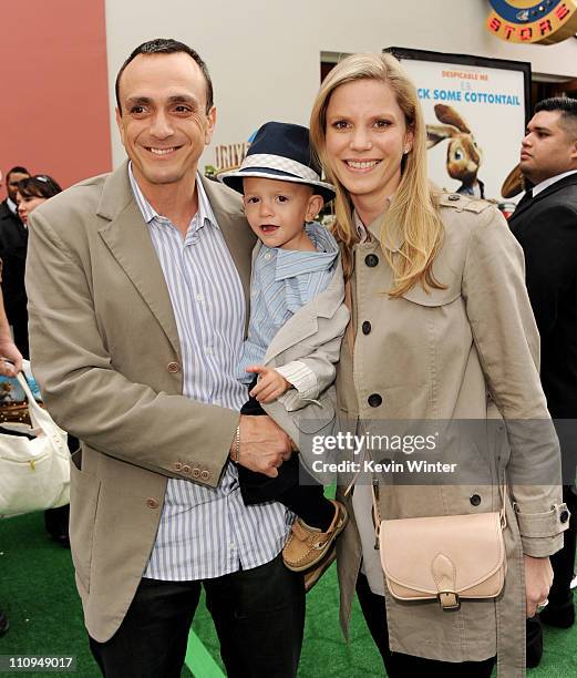 Actor Hank Azaria , son Hal and Katie Wright arrive at the premiere of Universal Pictures and Illumination Entertainment's "HOP" at CityWalk on March...