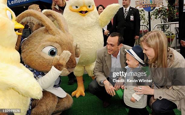 Actor Hank Azaria , son Hal and Katie Wright arrive at the premiere of Universal Pictures and Illumination Entertainment's "HOP" at CityWalk on March...