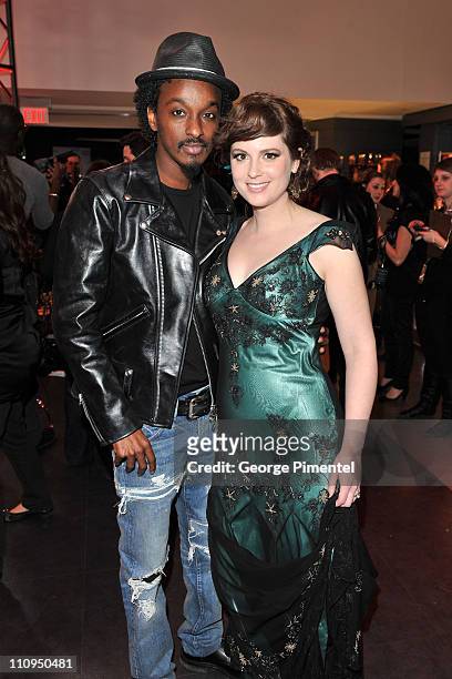 Singers K'naan and Meaghan Smith pose backstage in the eTalk Lounge during the 2011 Juno Awards at the Air Canada Centre on March 27, 2011 in...
