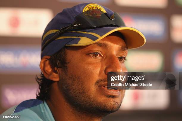 Kumar Sangakkara captain of Sri Lanka at a press conference at the R. Premadasa Stadium on March 28, 2011 in Colombo, Sri Lanka.