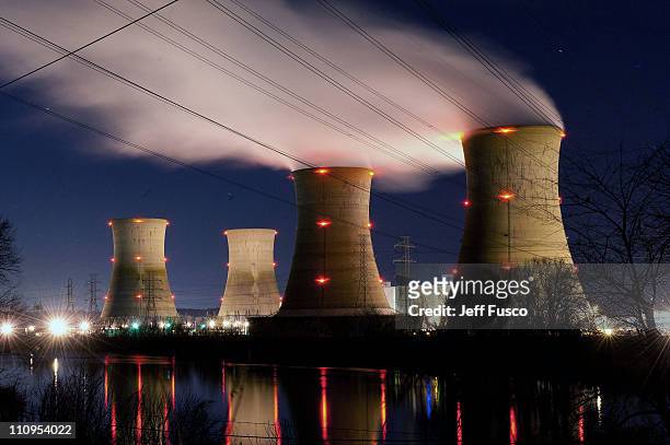 The Three Mile Island Nuclear Plant is seen in the early morning hours March 28, 2011 in Middletown, Pennsylvania. Demonstrators gathered at the 32nd...