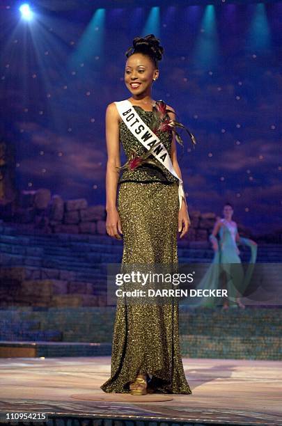 Joyce Molemoeng, Miss Botswana 2000, competes 07 May 2000 in her choice of evening gown for the coveted 2000 Miss UNIVERSE crown. Each Delegate is...
