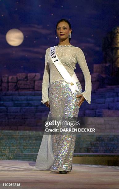 Rania Elsayed, Miss Egypt 2000, competes 07 May 2000 in her choice of evening gown for the coveted 2000 Miss UNIVERSE crown. Each Delegate is judged...