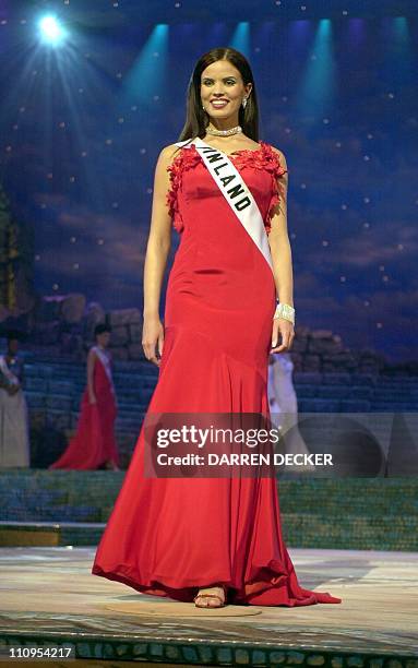 Suvi Miinala, Miss Finland 2000, competes 07 May 2000 in her choice of evening gown for the coveted 2000 Miss UNIVERSE crown. Each Delegate is judged...