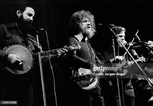1st JANUARY: Irish folk group The Dubliners perform live on stage in Copenhagen, Denmark in 1972. Left to Right: Barney McKenna, Luke Kelly, John...