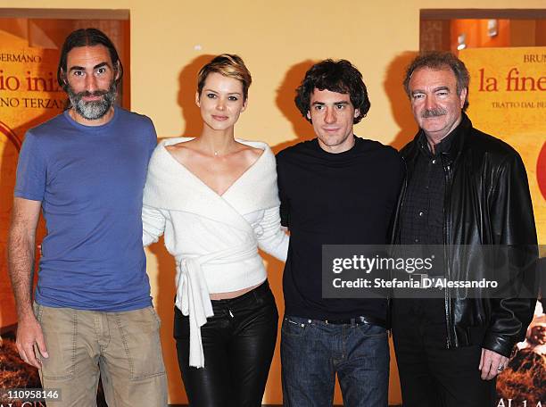 Folco Terzani, Andrea Osvart, Elio Germano and Jo Baier attend "La Fine E' Il Mio Inizio" Milan Photocall held at Cinema Anteo on March 28, 2011 in...