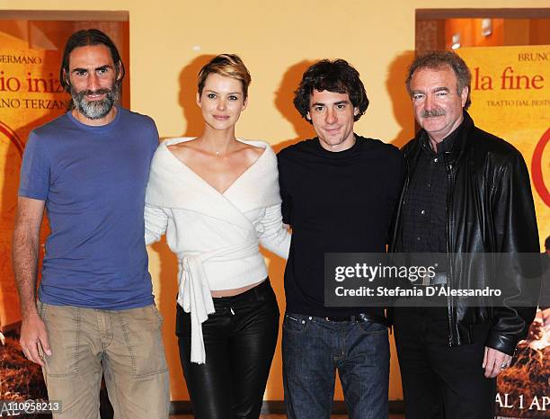 Folco Terzani, Andrea Osvart, Elio Germano and Jo Baier attend "La Fine E' Il Mio Inizio" Milan Photocall held at Cinema Anteo on March 28, 2011 in...