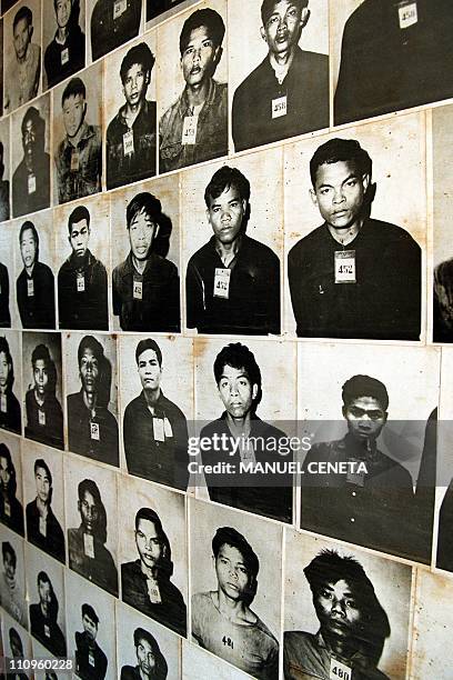 In rememberance of the Khmer Rouge genocide, photographs of the victims of the "Killing Fields" are displayed at a genocide museum in Toul Sleng in...