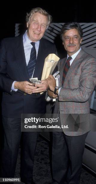 Actor George Gaynes and Giancarlo Giannini sighted on December 18, 1986 at Spago Restaurant in West Hollywood, California.