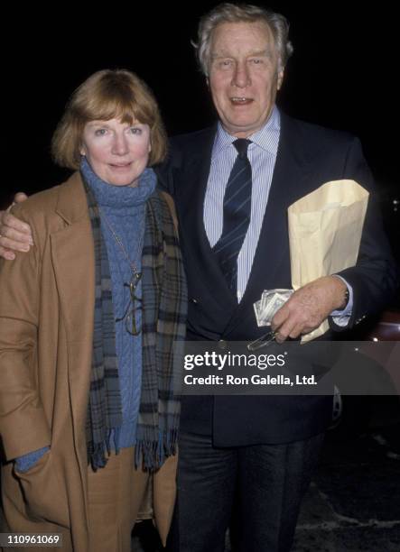 Actor George Gaynes and Allyn Ann McLerie sighted on December 18, 1986 at Spago Restaurant in West Hollywood, California.