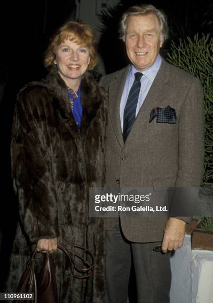 Actor George Gaynes and Allyn Ann McLerie sighted on February 21, 1986 at Spago Restaurant in West Hollywood, California.