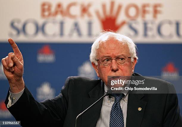 Sen. Bernie Sanders addresses a rally in support of Social Security in the Dirksen Senate Office Building on Capitol Hill March 28, 2011 in...