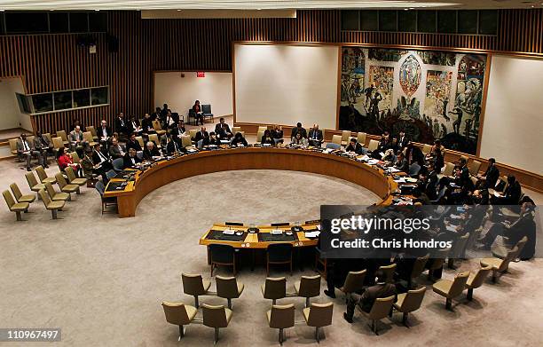 The UN Security Council holds a consultation meeting on the situation in Libya at United Nations Headquarters March 28, 2011 in New York City The UN...