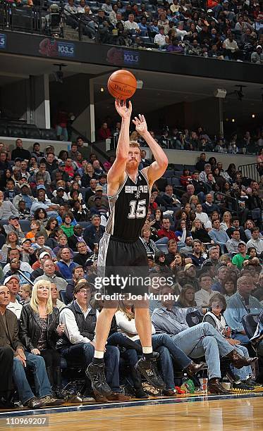 San Antonio Spurs power forward Matt Bonner goes for a jump shot during the game against the Memphis Grizzlies on March 27, 2011 at FedExForum in...