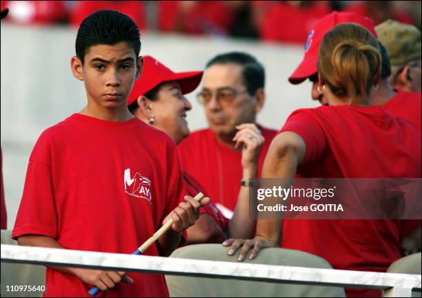 Cuban boy Elian Gonzales is seen during the May Day celebration at the Revolution Square in Havana, Cuba on May 01st , 2006.