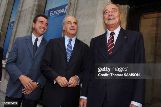 Jacques Chirac was welcomed by Jean-Pierre Elkabbach and Arnaud Lagardere in Paris, France on September 18th, 2006.