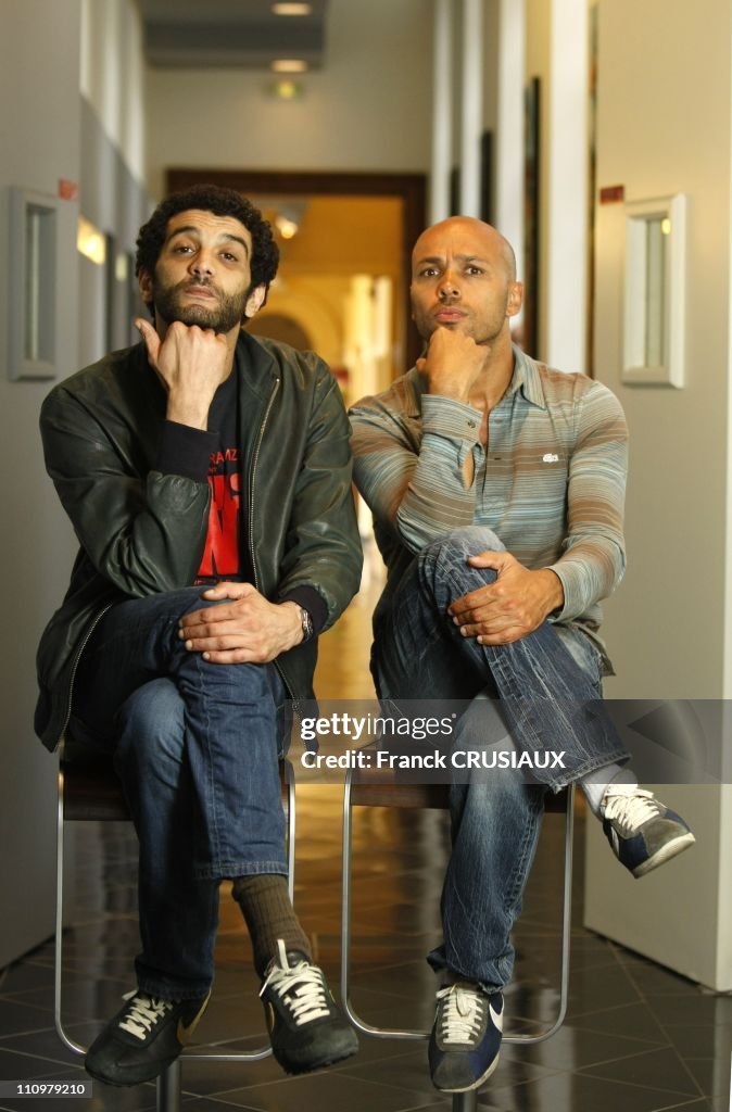 Close up of Eric and Ramzy, directors and actors, on occasion of before premiere of their film  Seuls Two  in Lille, France on May 27th, 2008