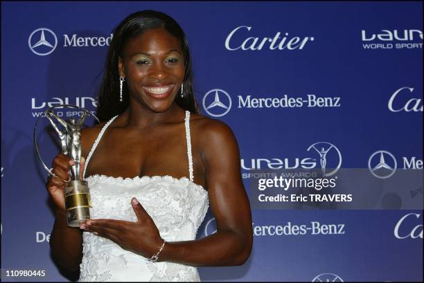 Serena Williams receives a Laureus World Sports Awards for the best sport player of the year in Monaco city, Monaco on May 20, 2003.