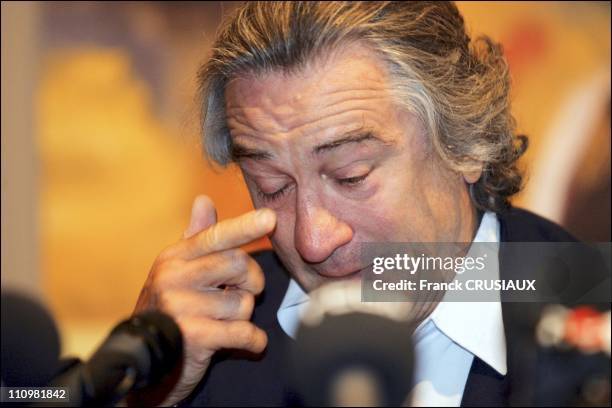 Actor Robert De Niro sheds tears at a press conference on the occasion of the opening of an exhibition of paintings by his father Robert Sr - at La...