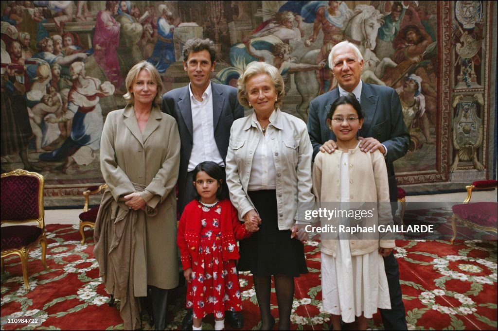 The two Afghan girls operated in Paris thanks to "La Chaine de l'Espoir" received at the Elysee Palace in Paris, France on September 10, 2003.