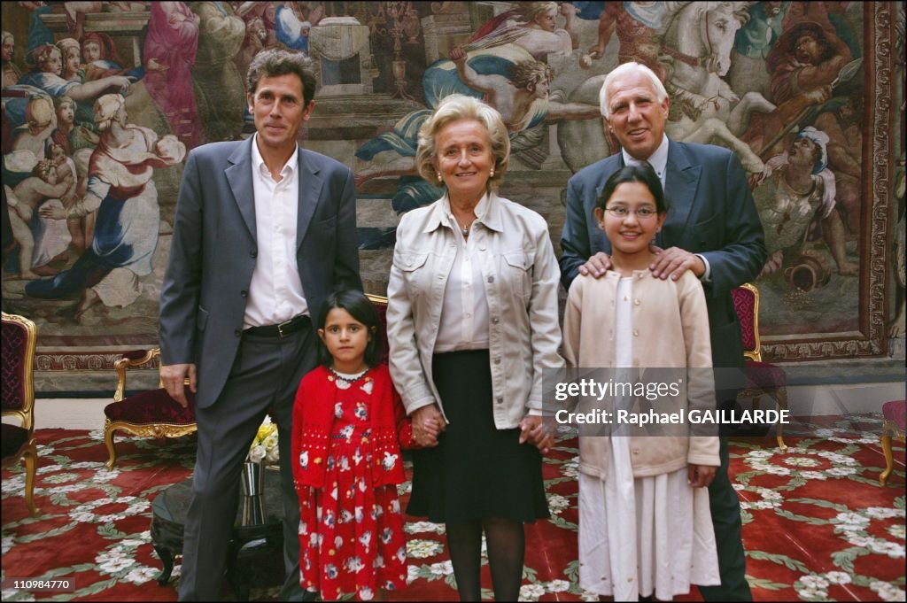 The two Afghan girls operated in Paris thanks to "La Chaine de l'Espoir" received at the Elysee Palace in Paris, France on September 10, 2003.