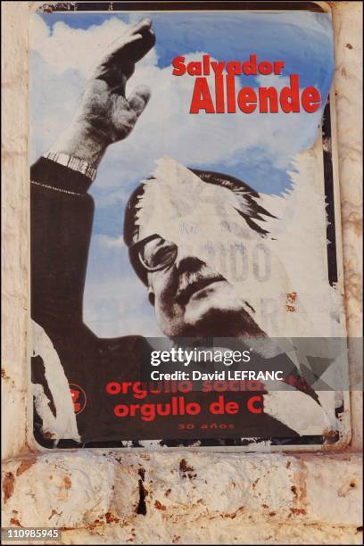 Salavador Allende's poster on a wall of San Pedro in the Atacama Desert in Chile in October, 2003.