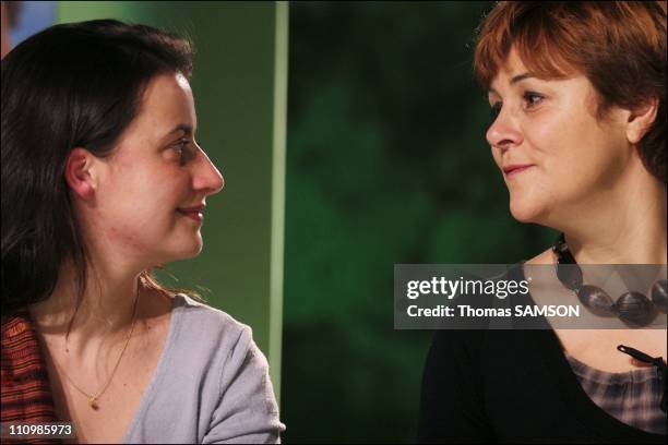 Dominique Voynet, Green party candidate in the presidential election, and Cecile Duflot, National Secretary of the Green party at the greetings to...