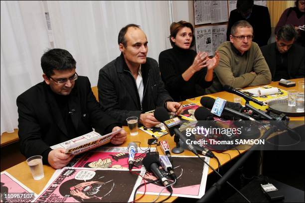 Press conference of the french weekly satiric newspaper " Charlie Hebdo ", before its process, for having published danish caricatures of Mahomet...