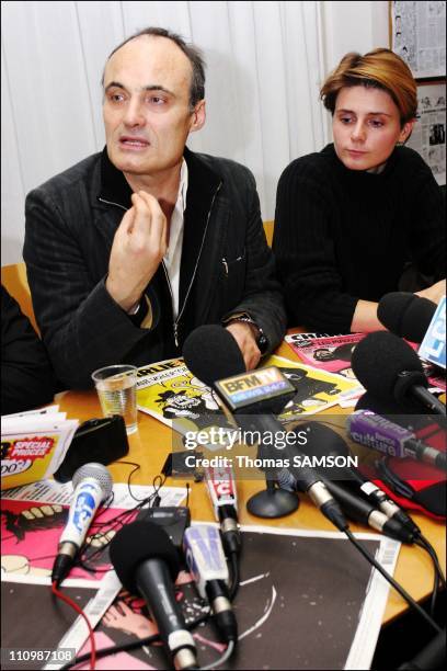 Press conference of the french weekly satiric newspaper " Charlie Hebdo ", before its process, for having published danish caricatures of Mahomet...