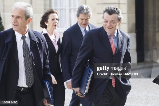 The first Council of ministers after reshuffle in Paris, France on March 19th, 2007 - Hubert Falco, State Secretary in charge of Spatial Planning,...