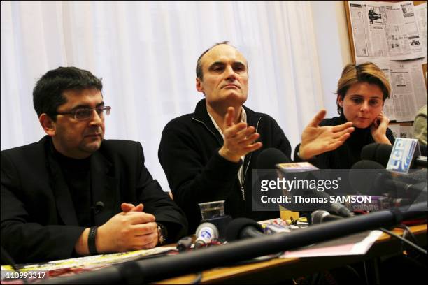 Press conference of the french weekly satiric newspaper " Charlie Hebdo ", before its process, for having published danish caricatures of Mahomet...