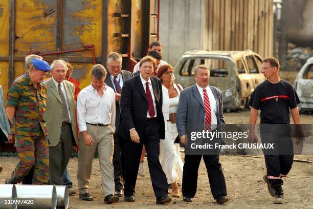 Prime minister Guy Verhofsdadt and Belgium defense minister Andre Flahaut in Ghislenghien, Belgium on July 30, 2004.