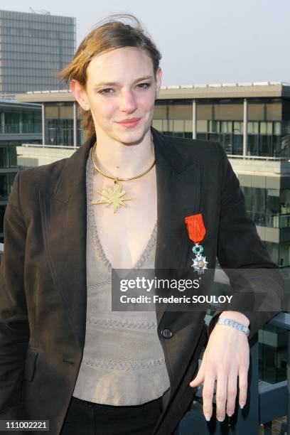 French sports minister Jean Francois Lamour awards the Legion Honour medal to Virginie Dedieu in Paris, France on April 11th, 2007 - Virginie Dedieu