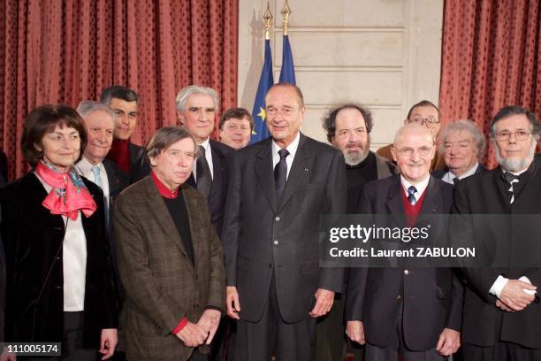 French president Jacques Chirac gives a reception has the occasion of the 50th anniversary of the collection "Terre Humaine" in Paris, France on...