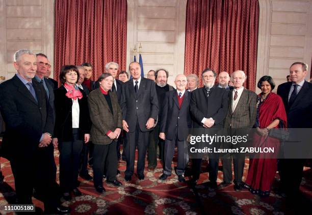 French president Jacques Chirac gives a reception has the occasion of the 50th anniversary of the collection "Terre Humaine" in Paris, France on...