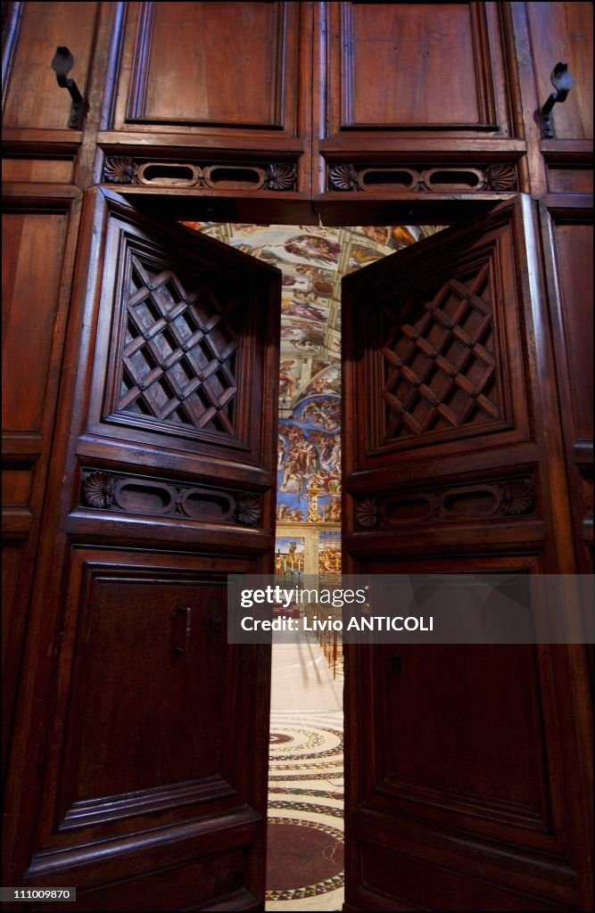 Vatican's Sistine Chapel is ready for the conclave and the election of the new Pope by the cardinals in Rome, Italy on April 16th, 2005.