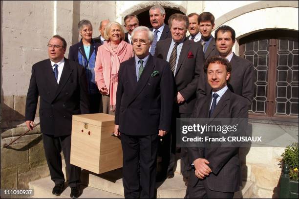 The urn containing the remains of Agnes Sorel is leaving Loches' townhall.from left to right: Jean-Yves Couteau, vice-president of the General...