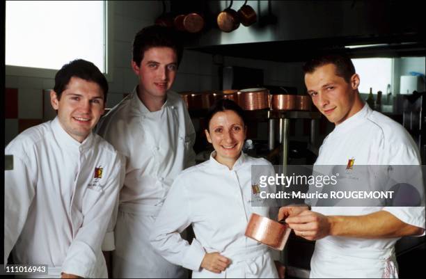 Chef Anne-Sophie Pic with her team in Valence, France on February 01st, 2005.