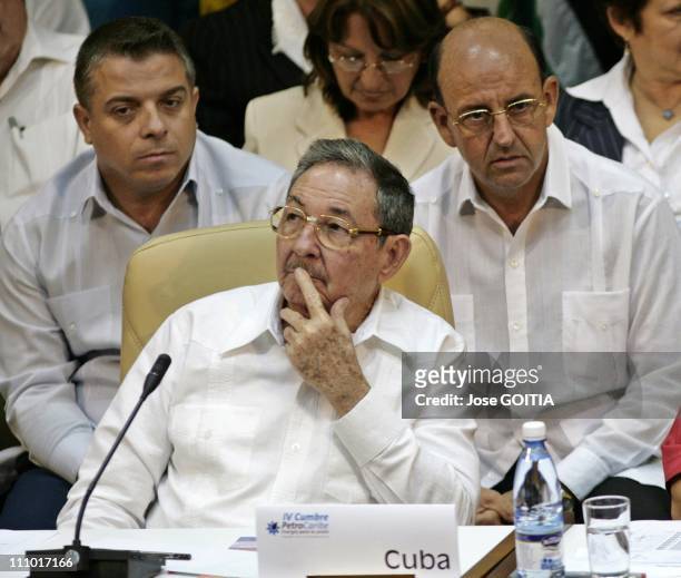 During the 4th Petrocaribe summit in Cienfuegos, Cuba: from left Foreign Minister Felipe Perez Roque, President Raul Castro and Vice President Carlos...