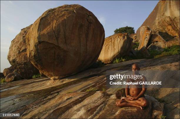 Shravana Belgola, Chandragiri mountain, Digambara monk meditating - To purify his soul, he renounced all wordly possessions in India in November ,...