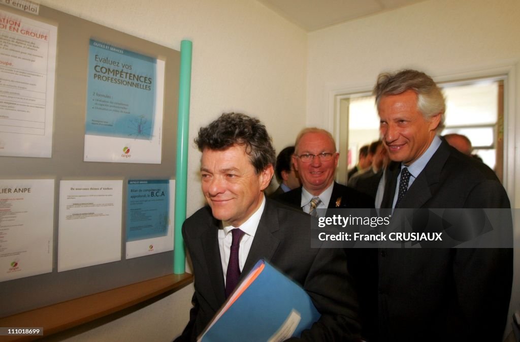 French PM Dominique de Villepin and French minister for employment, social cohesion and housing Jean-Louis Borloo visited La Madeleine "ANPE (National Agency for Employment) in La Madeleine, France on July 21st, 2005.