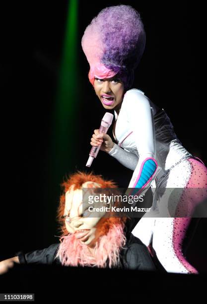 Nicki Minaj performs during Lil Wayne's "I Am Still Music" tour at Nassau Veterans Memorial Coliseum on March 28, 2011 in Uniondale, New York.