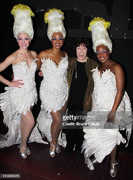 Ashley Spencer, Jacqueline B. Arnold, Lily Tomlin and Anastacia McClesley pose backstage at the hit musical "Priscilla Queen of The Desert" on...