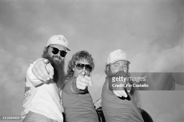 20th AUGUST: ZZ Top posed backstage at the Donnington Festival, Castle Donnington on 20th August 1983. Left to Right: Billy Gibbons, Frank Beard,...