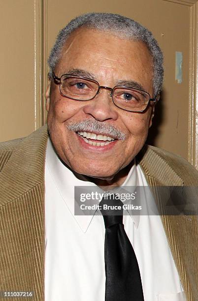 James Earl Jones poses backstage at the hit play "Driving Miss Daisy" at The Golden Theater on March 28, 2011 in New York City.