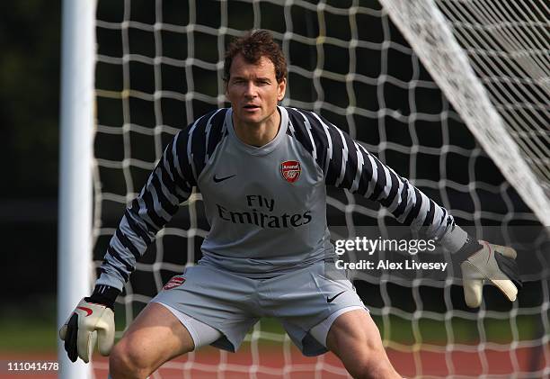 Jens Lehman of Arsenal in action during the Barclays Premier Reserve League match between Wigan Athletic and Arsenal on March 29, 2011 in Wigan,...