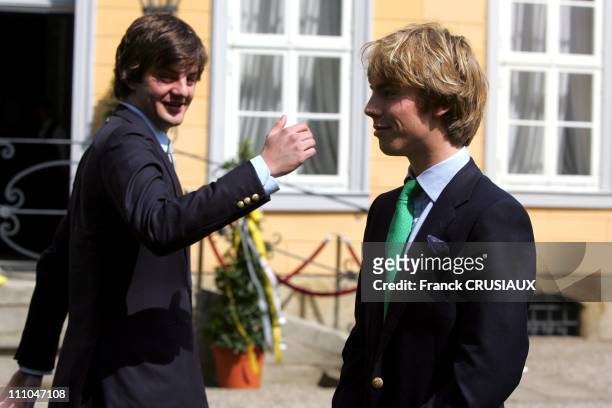 Princes Ernst August Junior and Christian, sons of Prince Ernst August in front of the castle - The Marienburg Castle, near Hanover, Germany, will be...