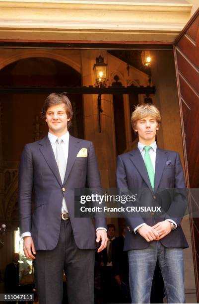 Princes Ernst August Junior and Christian, sons of Prince Ernst August in front of the castle - The Marienburg Castle, near Hanover, Germany, will be...