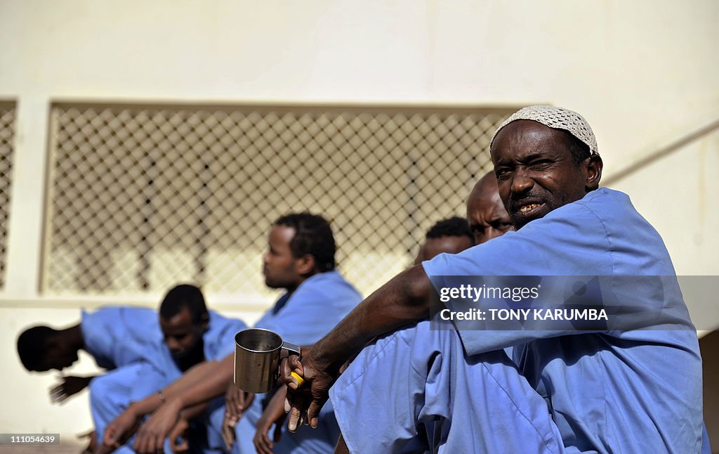 Somali inmates gather in the courtyard o